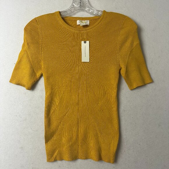 Maeve shirt sz S‎ Anthropologie Yellow Rib Knit Short Sleeve Sweater top Viscose - Picture 1 of 4
